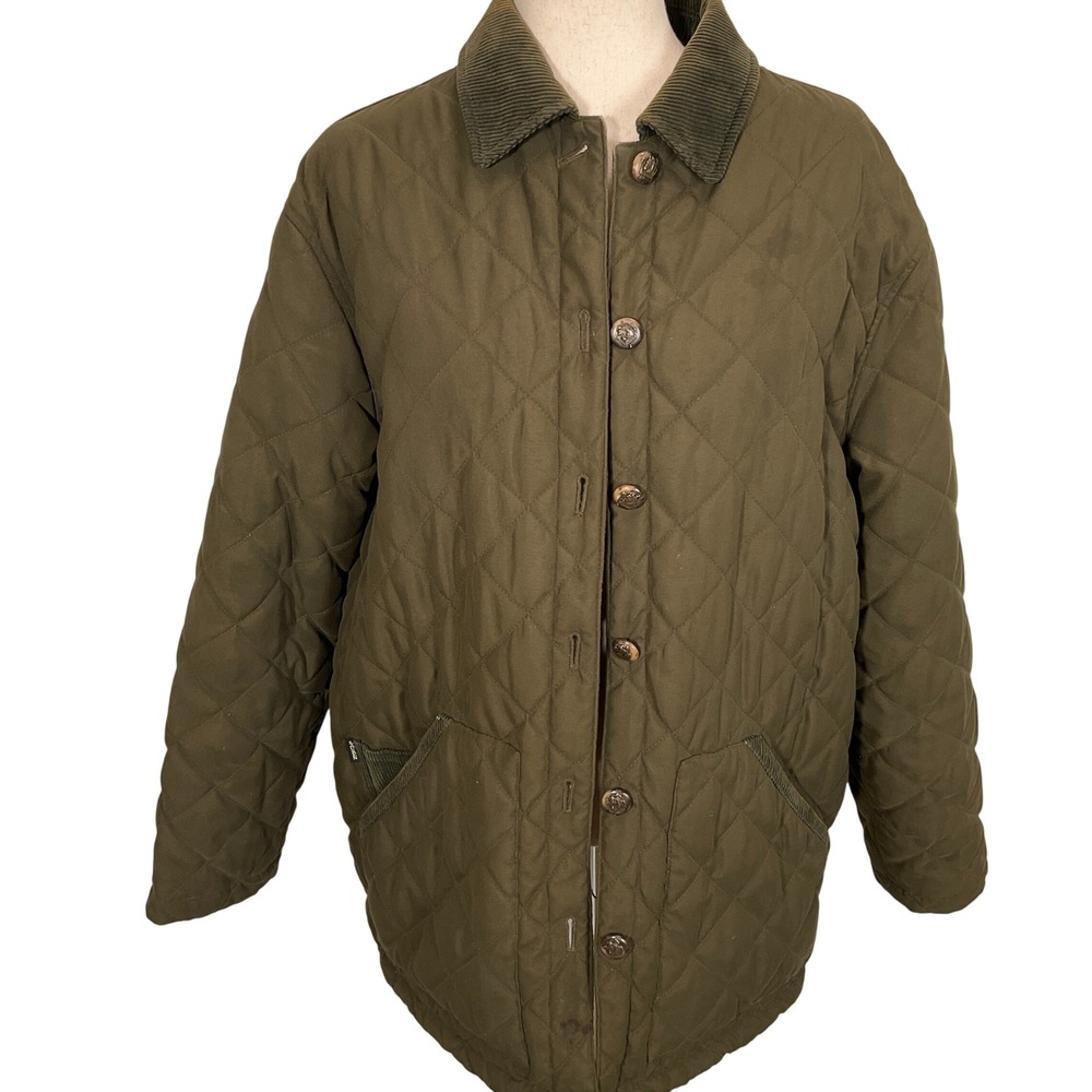 Lauren Ralph Lauren Jacket Women Large Loden Green Quilt Corduroy Barncore Chore